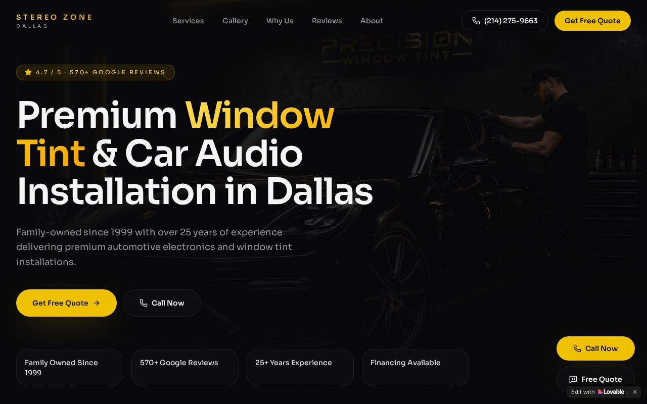 Dallas Stereo Zone website designed by Ziro Agency, shown on a MacBook and iPhone
