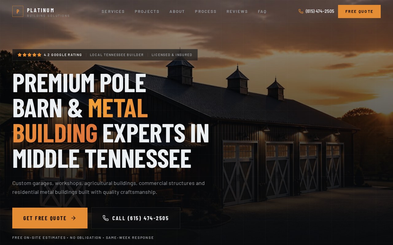 Platinum Building Solutions website designed by Ziro Agency, shown on a MacBook and iPhone