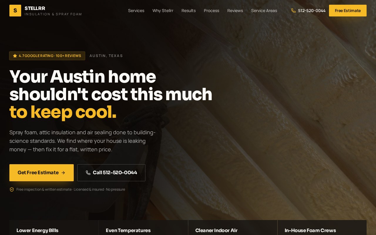 Stellrr Insulation website designed by Ziro Agency, shown on a MacBook and iPhone