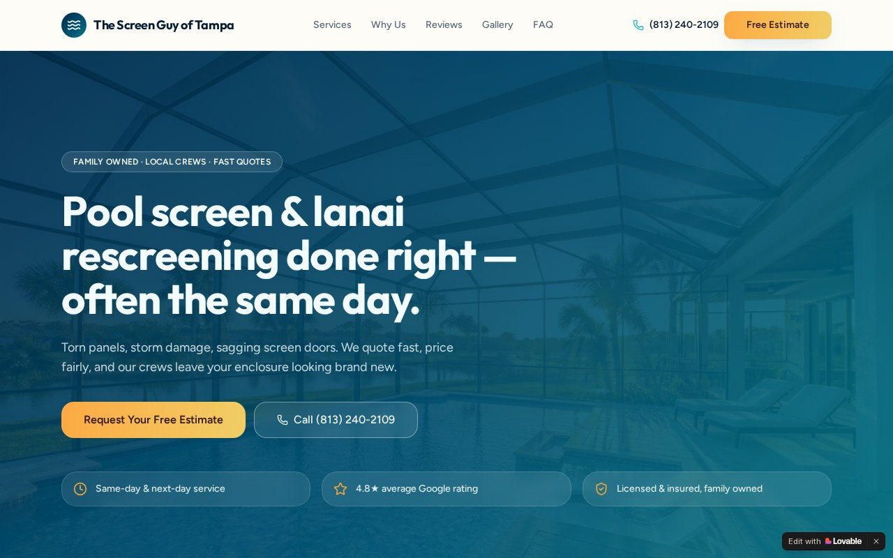 Tampa Screen Guy website designed by Ziro Agency, shown on a MacBook and iPhone