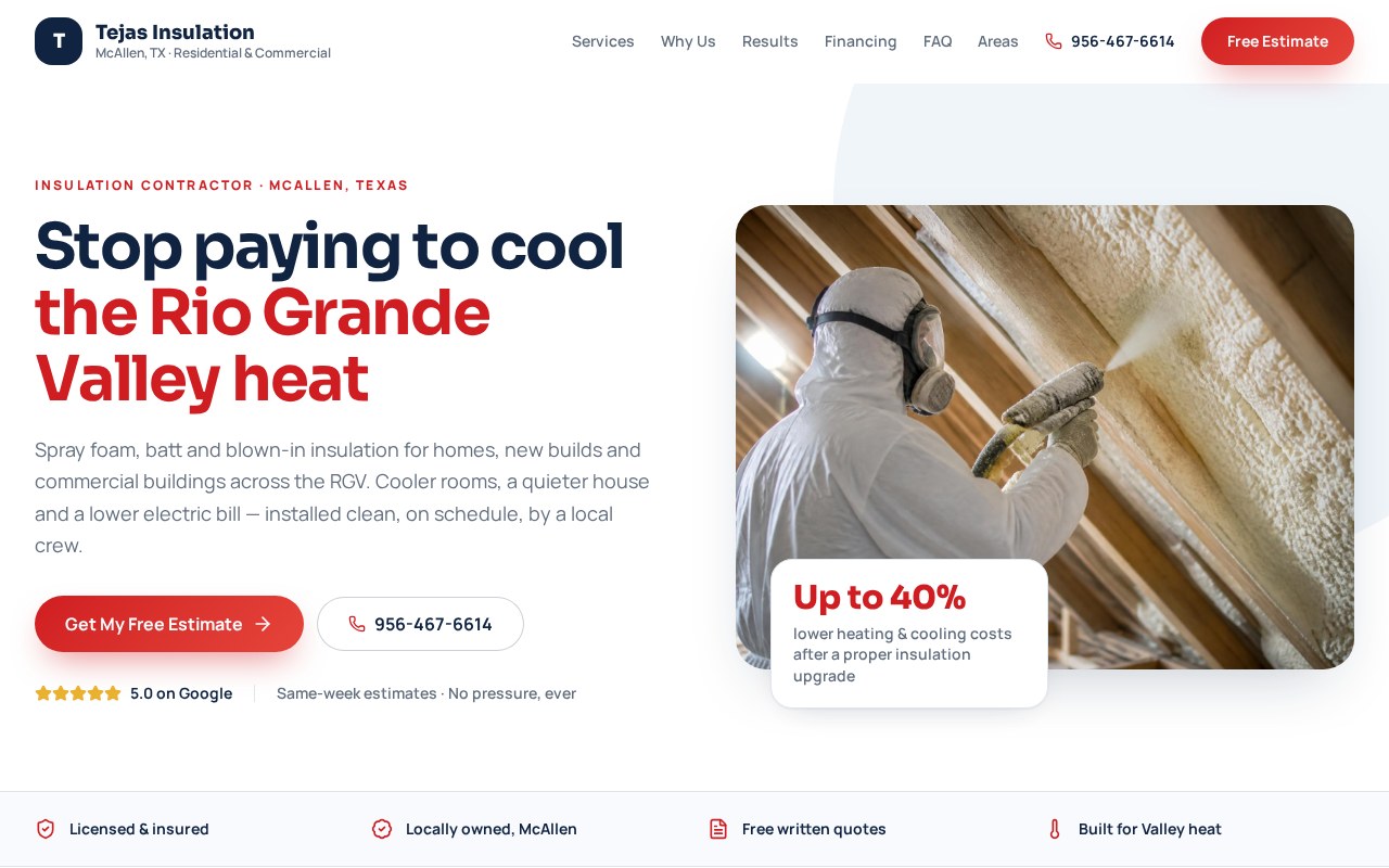 Tejas Insulation website designed by Ziro Agency, shown on a MacBook and iPhone